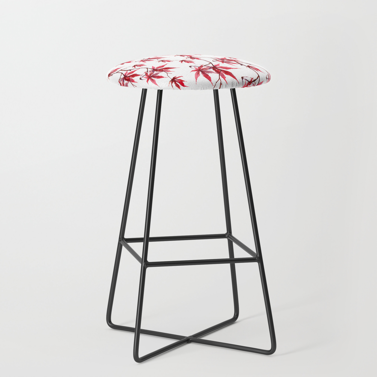 Watercolor Botanical Red Japanese Maple, Natural Maple Bar Stools