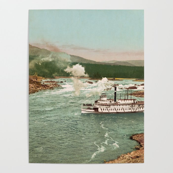 The Cascades Steamboat - Columbia River - 1901 Photochrom Poster