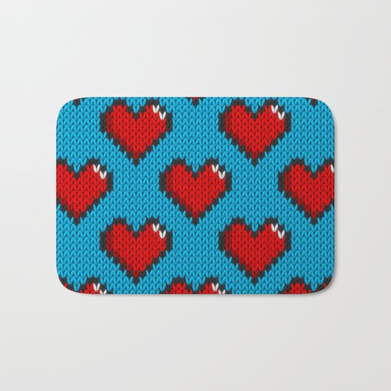 Knitted heart pattern - blue Bath Mat