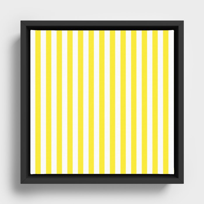 Yellow and White Cabana Stripe Pattern Framed Canvas