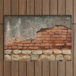 Broken Wall with red Bricks Outdoor Rug
