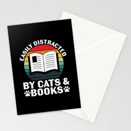Easily Distracted By Cats & Books Stationery Card