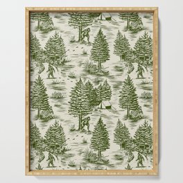 Bigfoot / Sasquatch Toile de Jouy in Forest Green Serving Tray