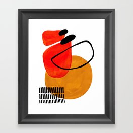 Mid Century Modern Abstract Vintage Pop Art Space Age Pattern Orange Yellow Black Orbit Accent Framed Art Print