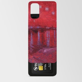 Starry Night Over the Rhone landscape painting by Vincent van Gogh in alternate crimson red with purple stars Android Card Case