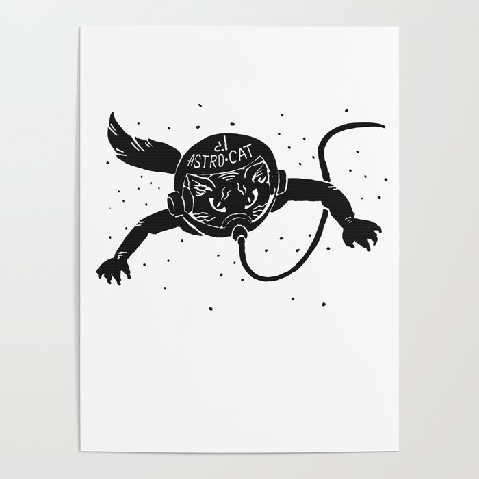 Astro Cat black Poster
