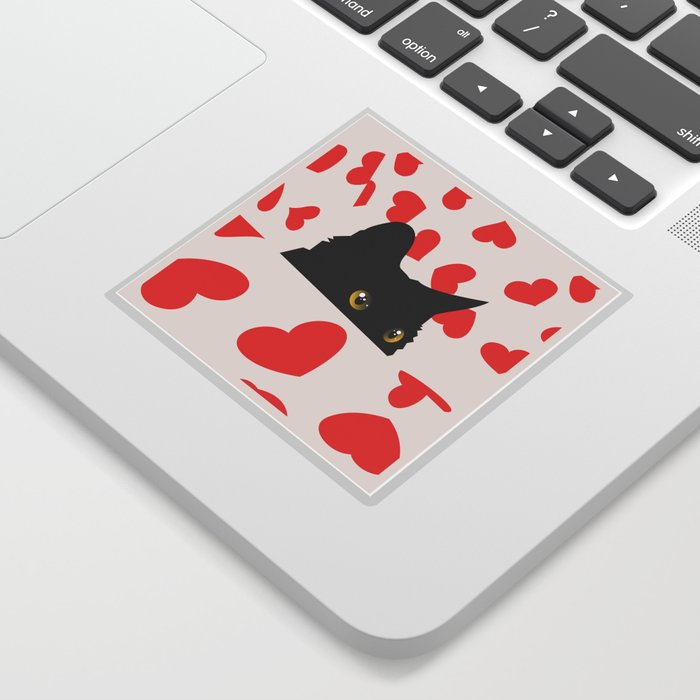 Black Cat Hiding in the Hearts Sticker