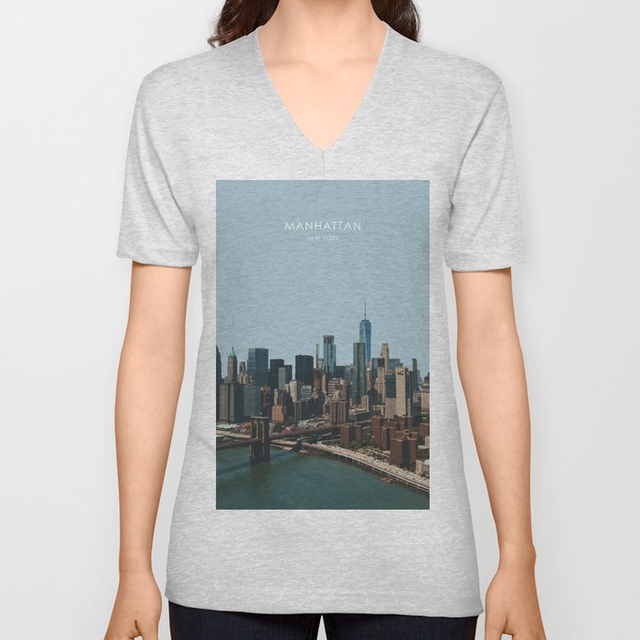 Manhattan Skyline, New York Travel Artwork V Neck T Shirt