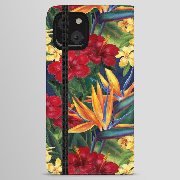 Tropical Paradise Hawaiian Floral Illustration iPhone Wallet Case