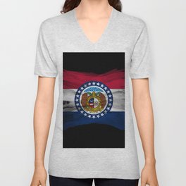 Missouri state flag brush stroke, Missouri flag background V Neck T Shirt