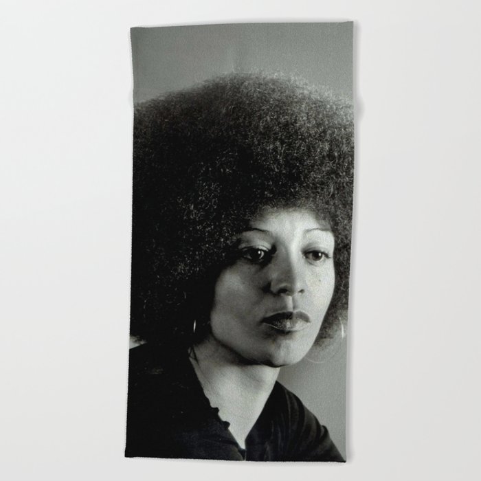 I've got the power, Angela Davis portrait, African American icon black and white photograph / photography by Philippe Halsman Beach Towel