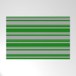 [ Thumbnail: Dark Gray and Green Colored Striped Pattern Welcome Mat ]