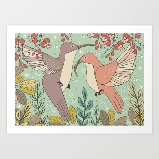Dancing Hummingbirds Art Print