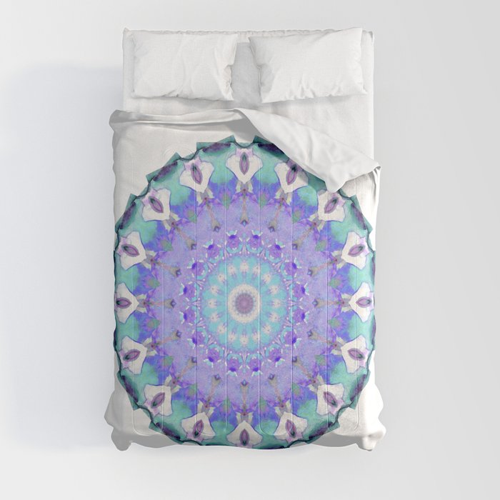 Crown Light Mandala Art In Purple And Blue by Sharon Cummings Comforter