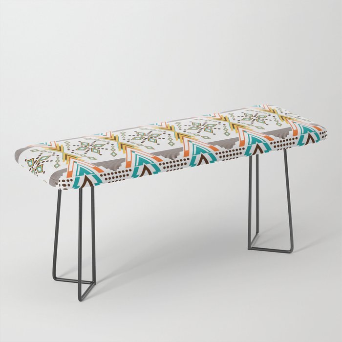 Clean Tribal Mid Mod Native American Vintage Aztec Appeal Pattern Bench