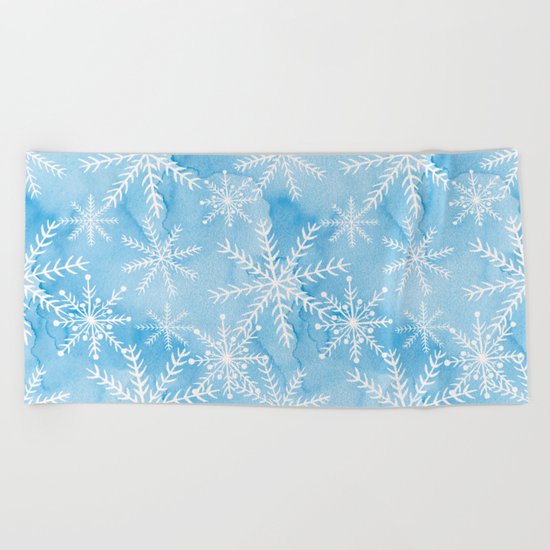 Blue Snowflakes #2 Beach Towel
