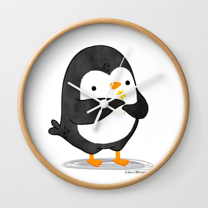 Penguin with a flower Wall Clock