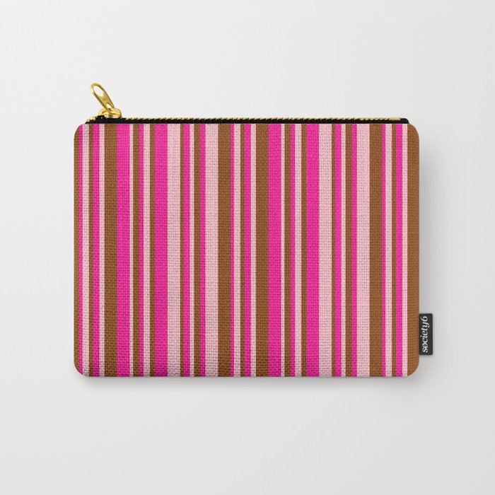 Deep Pink, Brown & Pink Colored Striped Pattern Carry-All Pouch