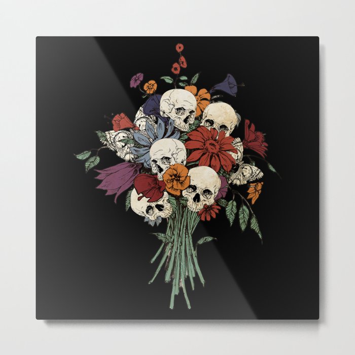 Skulls in bunch of flowers art of death Metal Print