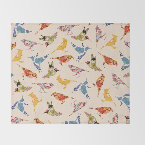Vintage Wallpaper Birds Throw Blanket By Notsniw Society6