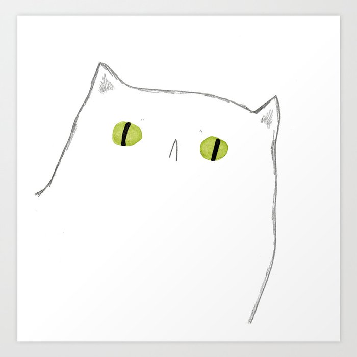 White Cat Face Art Print