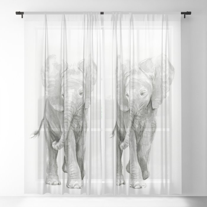 Baby Elephant Watercolor Sheer Curtain