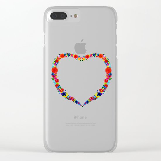 heart made of flowers on a pink background Clear iPhone Case