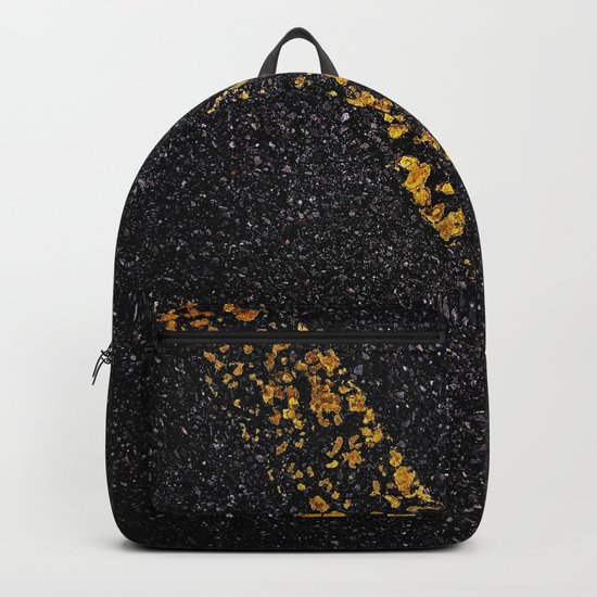 Old Yellow painted line on asphalt road Backpack