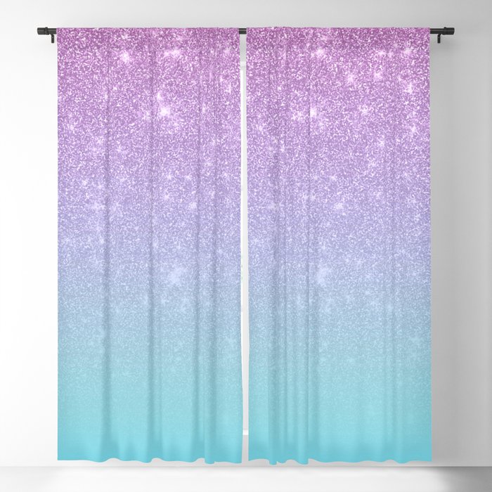 Girly Purple Blue Glitter Ombre Gradient Blackout Curtain