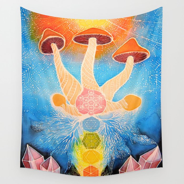 Mushroom Chakra Crystal Tapestry Rainbow Psychedelic Sacred