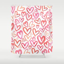 Preppy Room Decor - Lots of Love Hearts Collage on White Shower Curtain