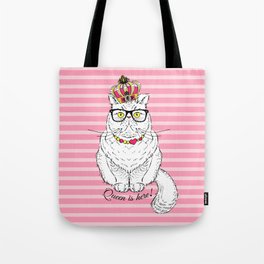 Pink White Geometric Queen Cat Crown Tote Bag