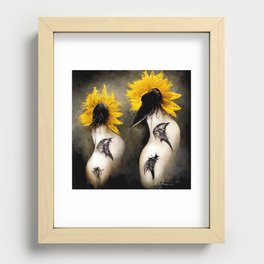 Hummingbirds in Sunflowers Recessed Framed Print