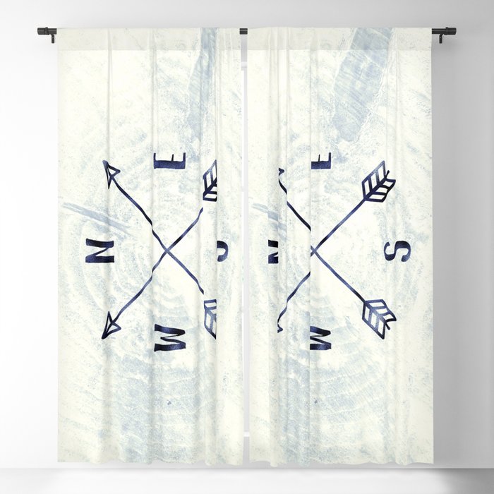 Compass in Navy Blue Blackout Curtain