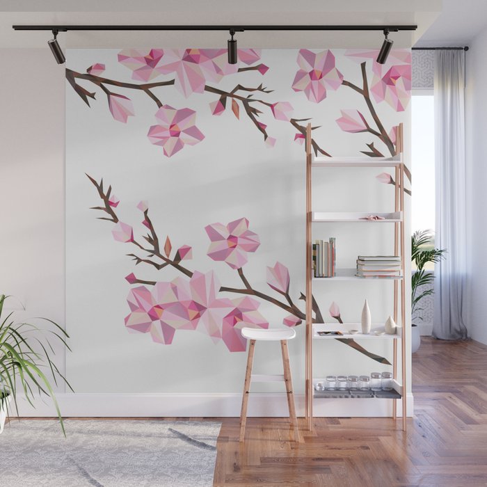 Geometric Japanese Sakura - Cherry Blossoms on White ...