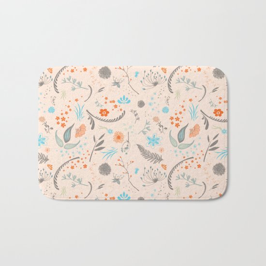 Floral Pattern with Flowers and Leaves Bath Mat