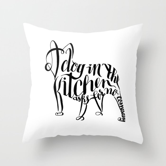 A Dog in the Kitchen Throw Pillow