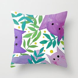Cats and branches - purple and green Throw Pillow