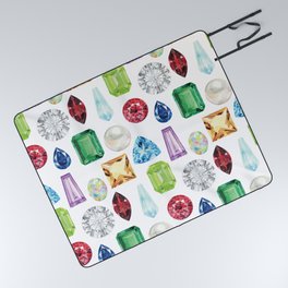 Watercolor Birthstone Gems Pattern Picnic Blanket