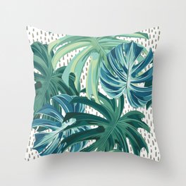 Tropical Palms, Green and Blue, Abstract Throw Pillow