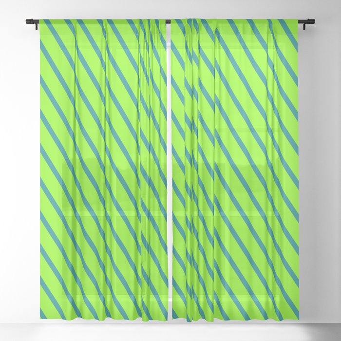 Teal & Chartreuse Colored Lines Pattern Sheer Curtain