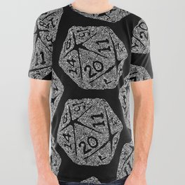 d20 - white on black - icosahedron doodle pattern All Over Graphic Tee