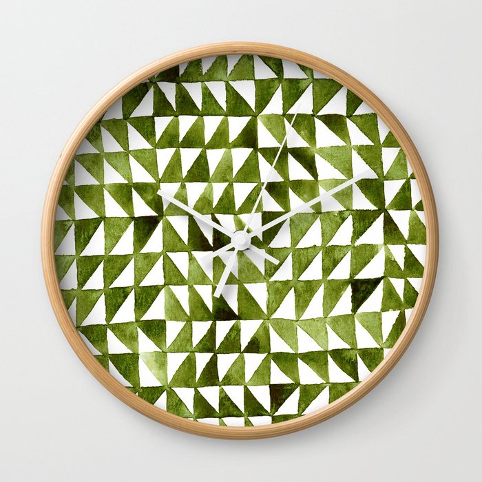 Triangle Grid olive green Wall Clock