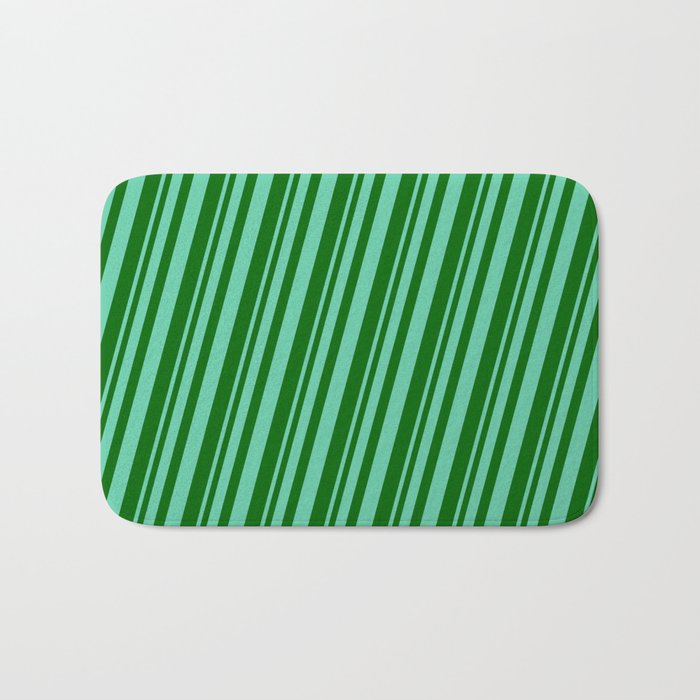 Aquamarine and Dark Green Colored Pattern of Stripes Bath Mat