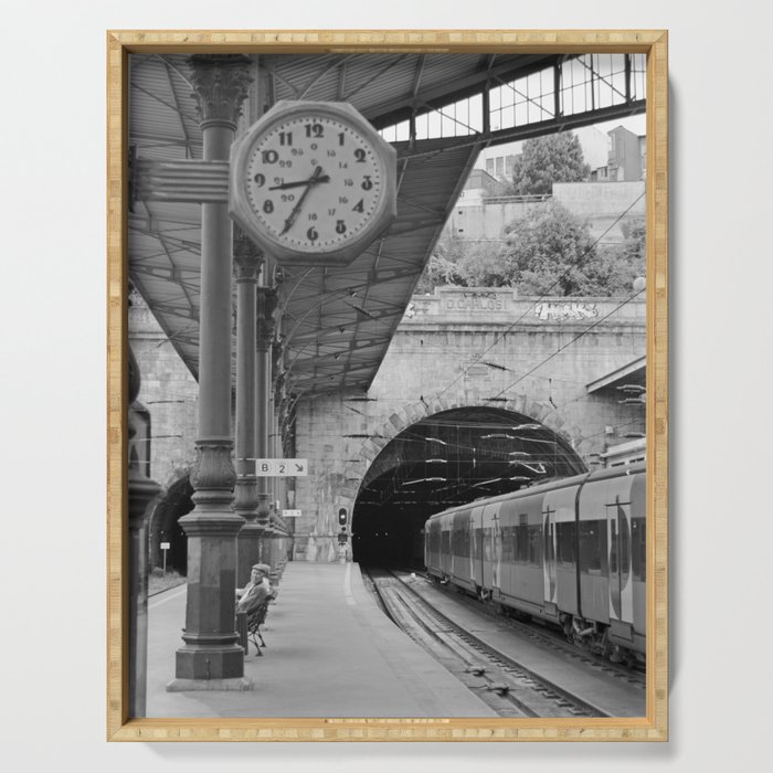 Old Railway Station in Porto | Black and White Travel Photography in Portugal Serving Tray