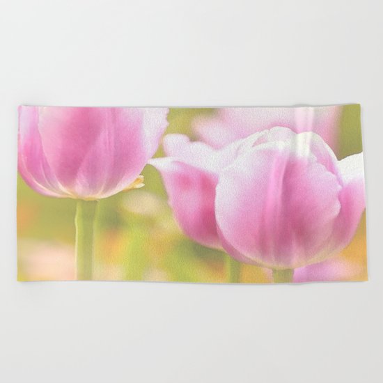 Spring is here with wonderful colors - close-up of tulips flowers Beach Towel