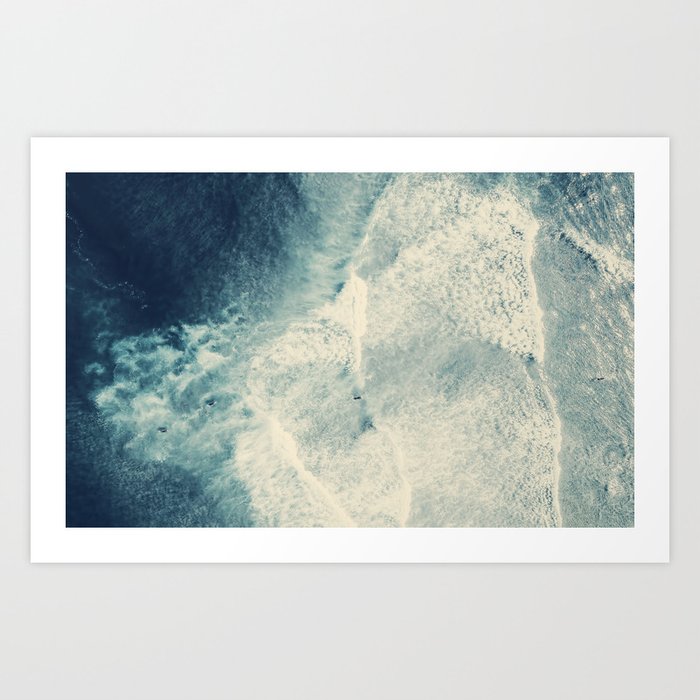 Aerial Ocean Surfing Print - Beach - Sea Travel photography by Ingrid Beddoes Art Print