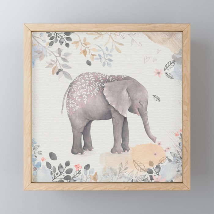 Floral Fantasy Elephant Framed Mini Art Print