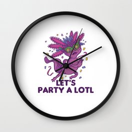 Lets Party A Lotl Mardi Gras Axolotl Pun Wall Clock