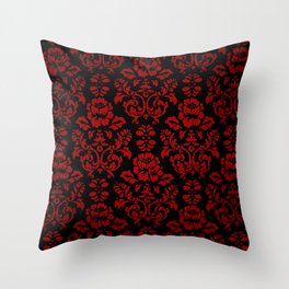 Red and Black Damask Throw Pillow